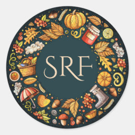 Monogram Herbstsaisonaufkleber Runder Aufkleber