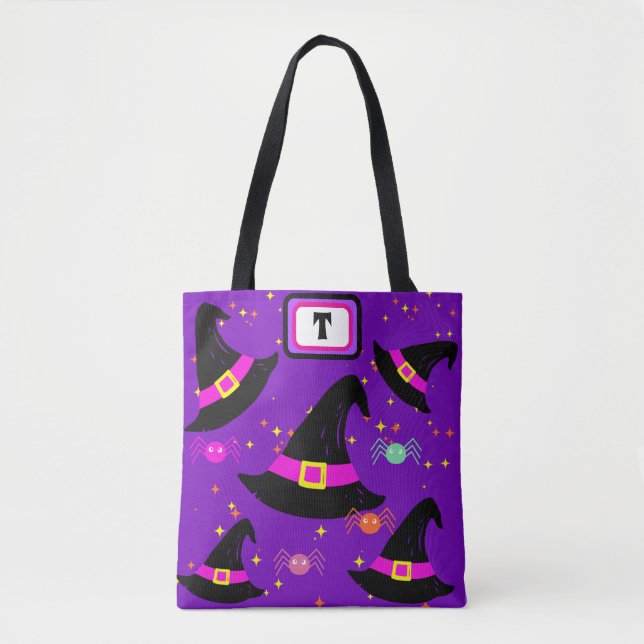 Monogram Hexen Halloween Hats Lila Tote Bag Tasche (Vorderseite)