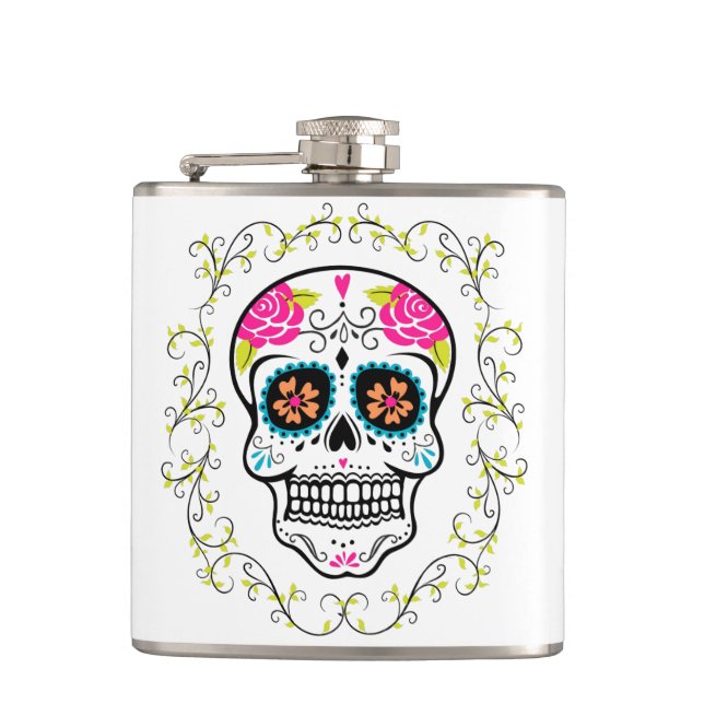 Monogram Hipster Sugar Skull Flachmann (Vorderseite)