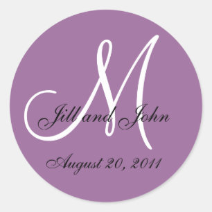 Monogram-Hochzeitsinitialen Braut Bräutigam Malve  Runder Aufkleber