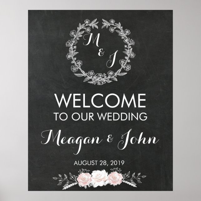 Monogram Hochzeitszeichenchalkboard modern Poster (Vorne)