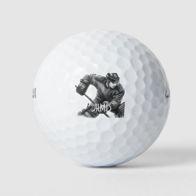 Monogram Hockey Player Sport Golfball (Vorderseite)
