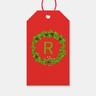 Monogram Holly Berry Wreath Personalized Initial Geschenkanhänger