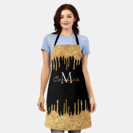 Monogram Honey Gold Glitzer Tropfen Black Name Sch Schürze