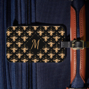Monogram Honigbiene Schwarz Gold Gepäckanhänger