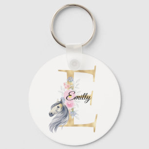 Monogram horse cute floral girly equestrian name   schlüsselanhänger