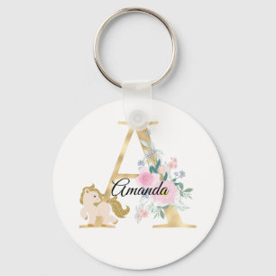 Monogram horse cute floral girly equestrian name   schlüsselanhänger