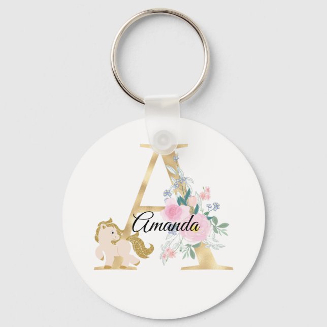 Monogram horse cute floral girly equestrian name   schlüsselanhänger (Vorderseite)