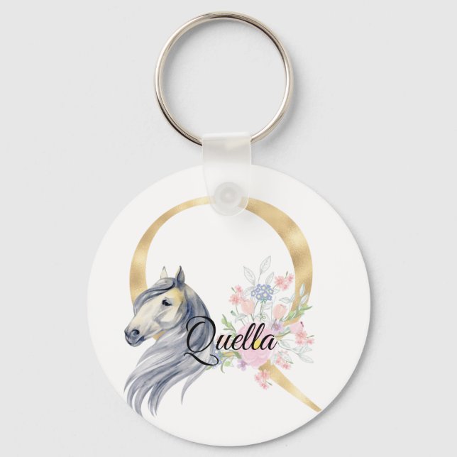 Monogram horse cute floral girly equestrian name   schlüsselanhänger (Vorderseite)