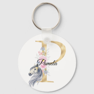 Monogram horse cute floral girly equestrian name   schlüsselanhänger