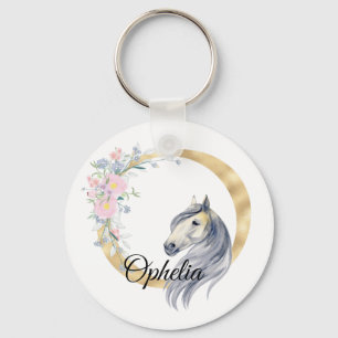 Monogram horse cute floral girly equestrian name   schlüsselanhänger