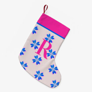 Monogram Hot Pink Blue Retro Blume Weihnachten Kleiner Weihnachtsstrumpf