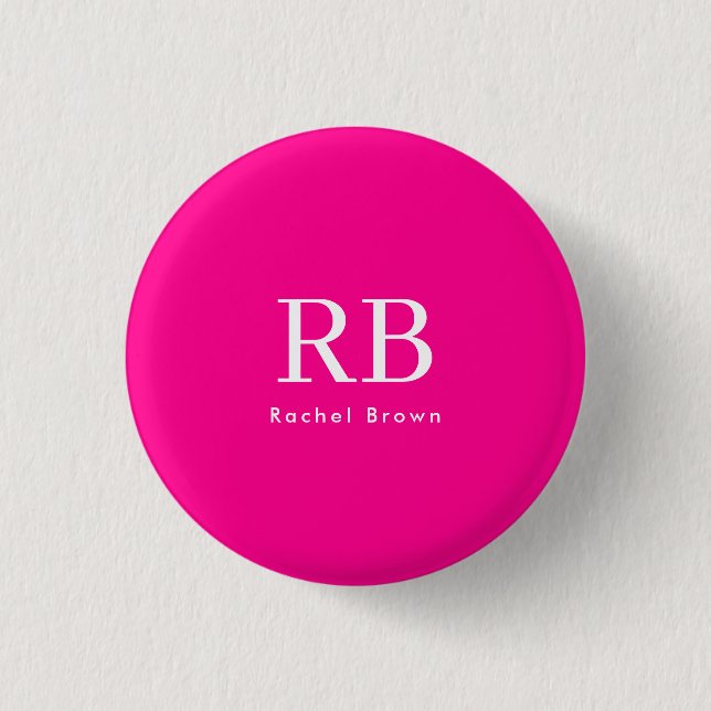 Monogram Hot Pink Elegant Feminine Minimalistisch Button (Vorderseite)