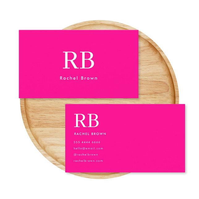 Monogram Hot Pink Elegant Feminine Minimalistisch Visitenkarte (Von Creator hochgeladen)