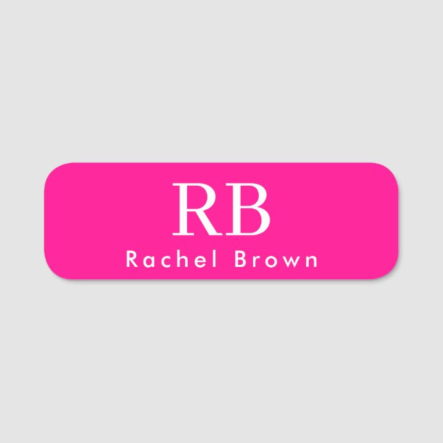 Monogram Hot Pink Elegant Girly Minimalistisch Namensschild (Vorderseite)