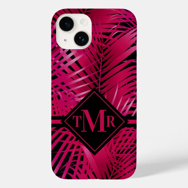 Monogram Hot Pink Palm Case-Mate iPhone 14 Hülle (Rückseite)