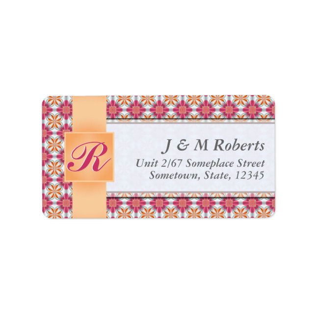 Monogram Hot Pink Satin Silber-Adressenaufkleber Adressaufkleber (Vorne)