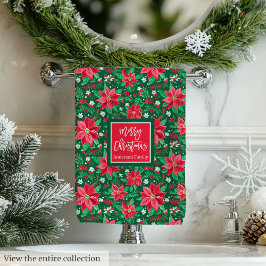 Monogram hot red magenta green preppy Christmas  Badhandtuch Set