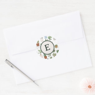 Monogram Houseplant Botanische Blätter Pflanze Lov Runder Aufkleber