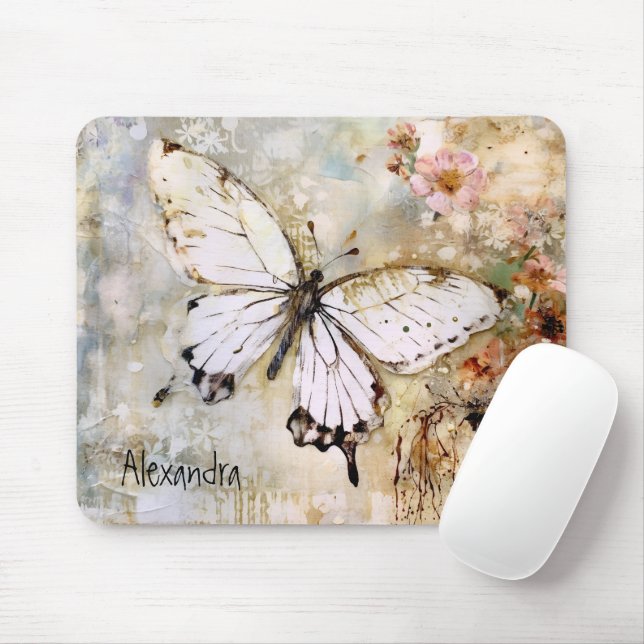 Monogram hübsche Aquarellschmetterling rustikal co Mousepad (Mit Mouse)