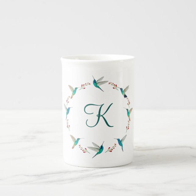 Monogram Hummingbird Wreath Prozellantasse (Vorderseite)