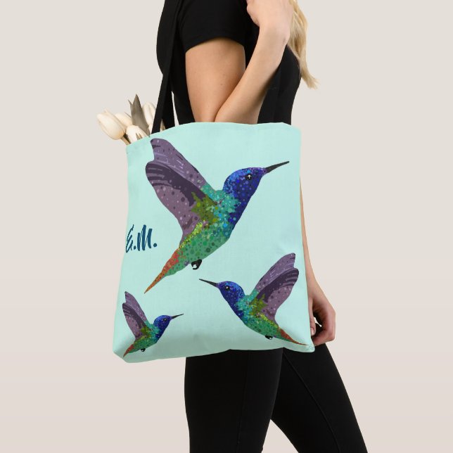 Monogram Hummingbirds Dot Art Tasche (Von Nahem)