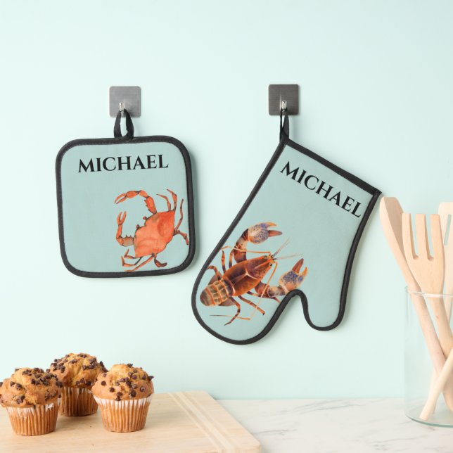 Monogram Humster Crab Crustaceancor Ofenhandschuh & Topflappen-Set (Insitu (Hängend))