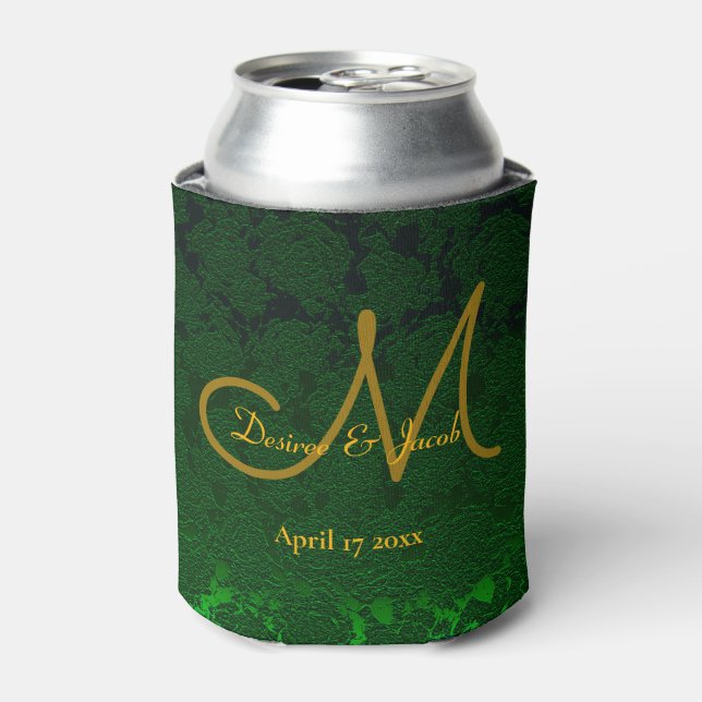 Monogram Hunter Green Gold Hochzeitsempfang Dosenkühler (Kanne Vorderseite)