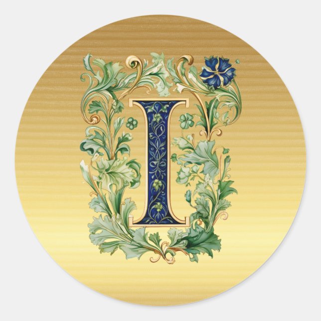 Monogram I floral AI generiert Runder Aufkleber (Vorderseite)