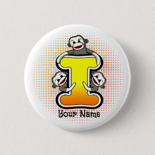 Monogram I Sock Monkey Button
