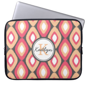 Monogram Ikat Diamonds Pattern Pink Grau Laptopschutzhülle