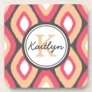 Monogram Ikat Diamonds Pattern Pink Grau Untersetzer