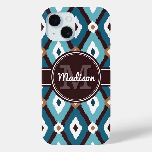 Monogram Ikat Muster Blau und braun Case-Mate iPhone Hülle (Rückseite)