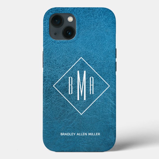 Monogram Imitate Blauer Leder Case-Mate iPhone Hülle (Rückseite)