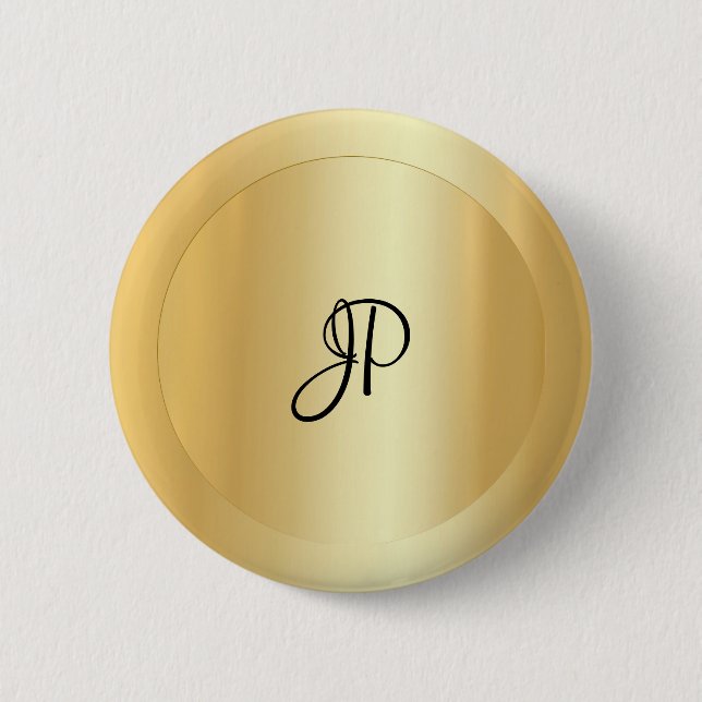 Monogram Imitate Gold Elegante Hinzufügen Ihres Te Button (Vorderseite)