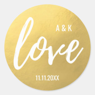 Monogram Imitate Gold Foil LIEBE Script Black Wedd Runder Aufkleber