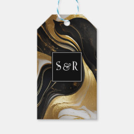 Monogram Imitats Hochzeit Gold, Schwarz & Weiß Geschenkanhänger