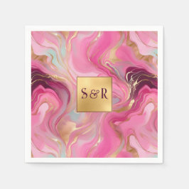 Monogram Imitats Hochzeit Gold und Rosa Serviette