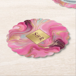 Monogram Imitats Hochzeit Gold und Rosa Untersetzer