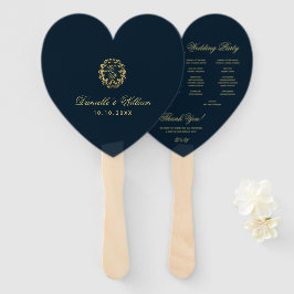 Monogram in Gold Wreath Blue Heart Wedding Program Fächer