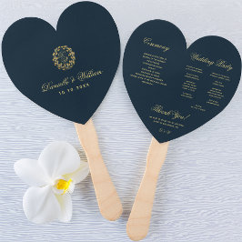 Monogram in Gold Wreath Blue Heart Wedding Program Fächer
