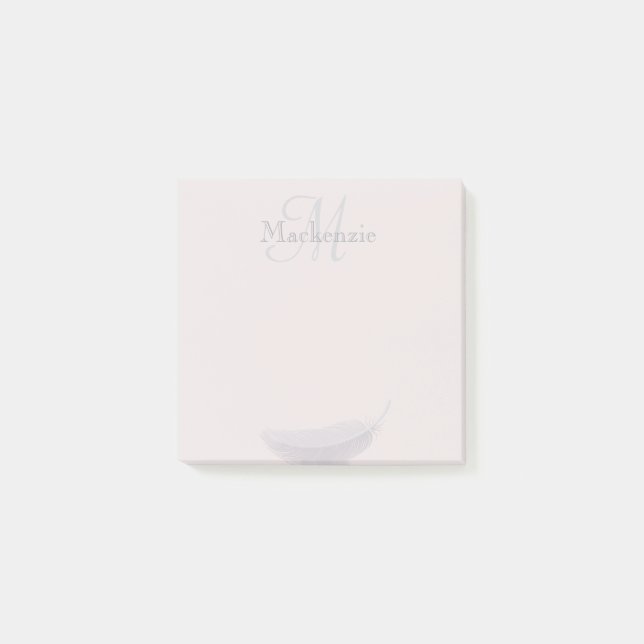 Monogram Individuelle Name Angel Feather Blush Pin Post-it Klebezettel (Vorderseite)