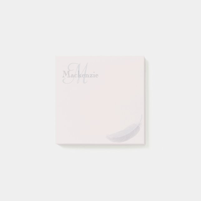 Monogram Individuelle Name Angel Feather Blush Pin Post-it Klebezettel (Vorderseite)