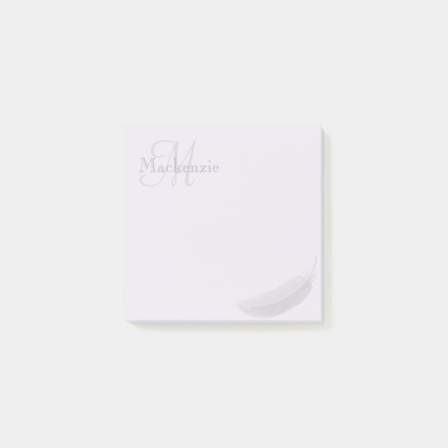 Monogram Individuelle Name Angel Feather Lilac Gra Post-it Klebezettel (Vorderseite)