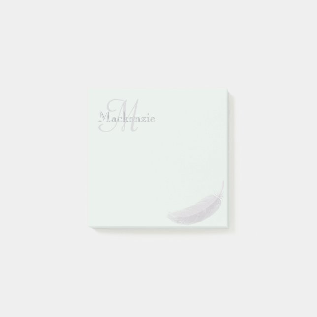 Monogram Individuelle Name Angel Feather Mint Grau Post-it Klebezettel (Vorderseite)