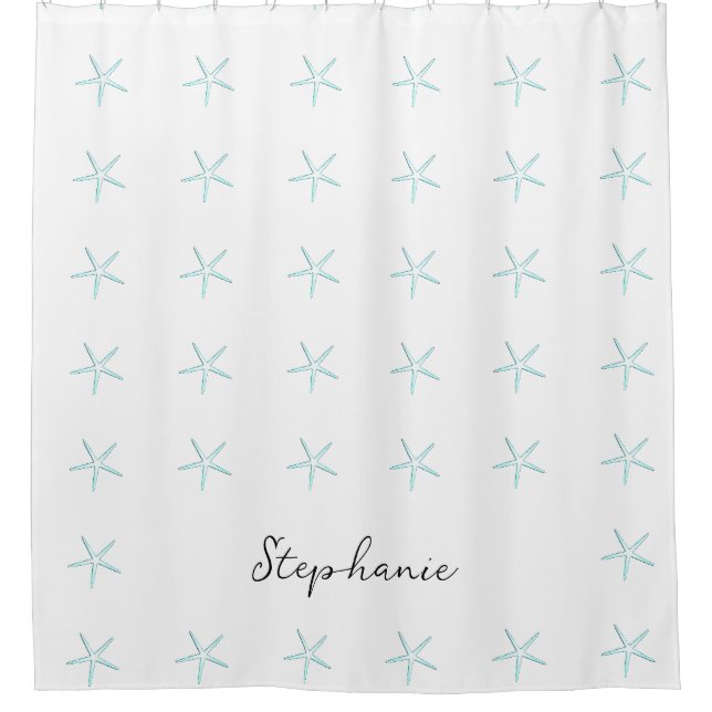 Monogram Individuelle Name Aquamarin Blue White St Duschvorhang (Vorderseite)