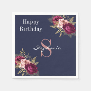 Monogram Individuelle Name Burgundy Pink Gold Flor Serviette