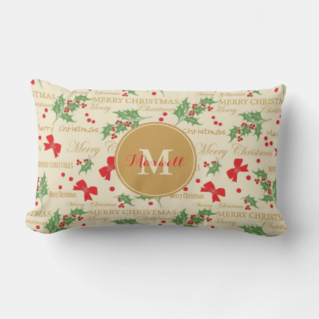 Monogram Individuelle Name Festival Frohe Weihnach Lendenkissen (Vorderseite)