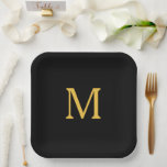 Monogram Individuelle Name Gold Golden Black Pappteller<br><div class="desc">Entworfen mit Textvorlage für mit Monogramm Initialisierung,  die Sie anpassen können! Sie können auch die Farben nach Ihren Wünschen ändern.</div>