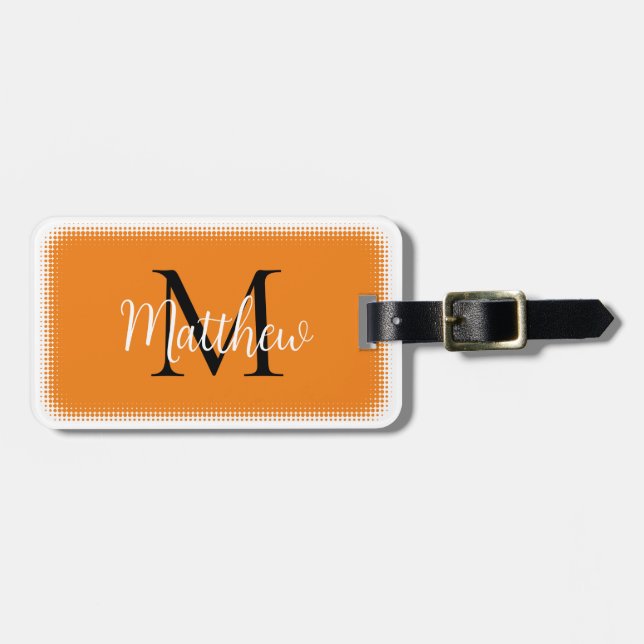 Monogram Individuelle Name Orange Gepäckanhänger (Vorderseite horizontal)